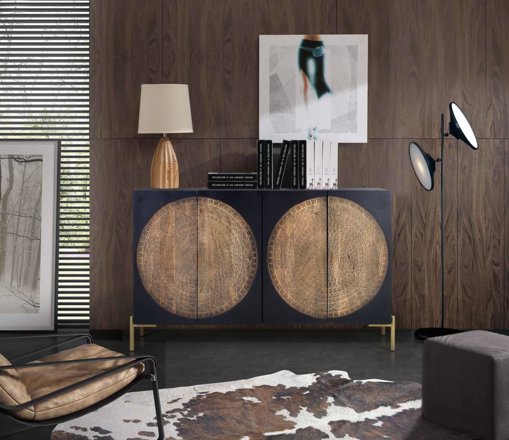 Sideboard aus Mangoholz und Metall 145x90x40cm Holz Braun GINER Y COLOMER Möbel Esszimmermöbel Sideboards, Highboards & niedrige Anrichten
