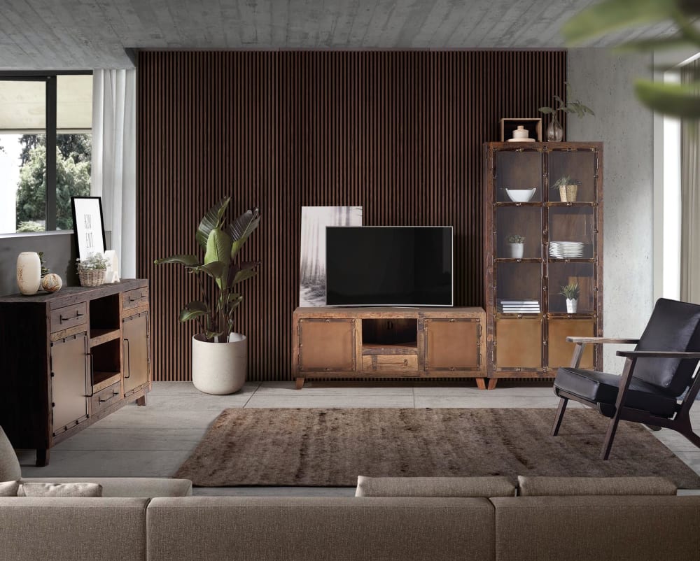 wohnli-moebel-suche-M24013135-1 Sideboard aus recyceltem Holz und Metall 180x90x40cm Holz Braun GINER Y COLOMER Möbel Esszimmermöbel Sideboards, Highboards & niedrige Anrichten