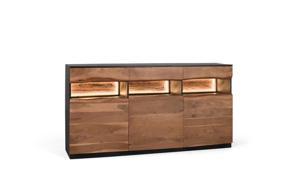 Sideboard aus natürlichem und schwarzem Akazienholz 180x93x40cm Holz Braun GINER Y COLOMER Möbel Esszimmermöbel Sideboards, Highboards & niedrige Anrichten