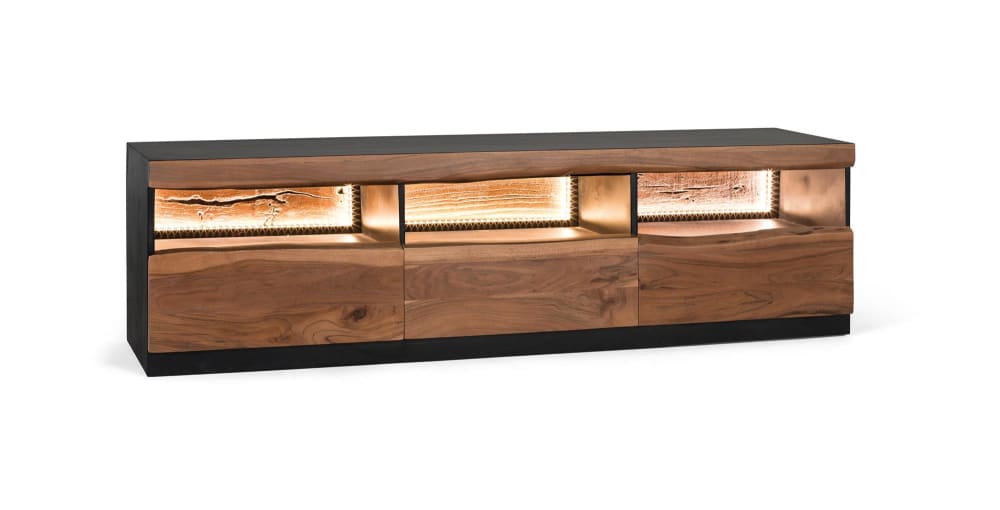 wohnli-moebel-suche-M24013247-1 TV-Schrank aus natürlichem und schwarzem Akazienholz 180x50x42cm Holz Braun GINER Y COLOMER Möbel Wohnzimmermöbel TV-Möbel