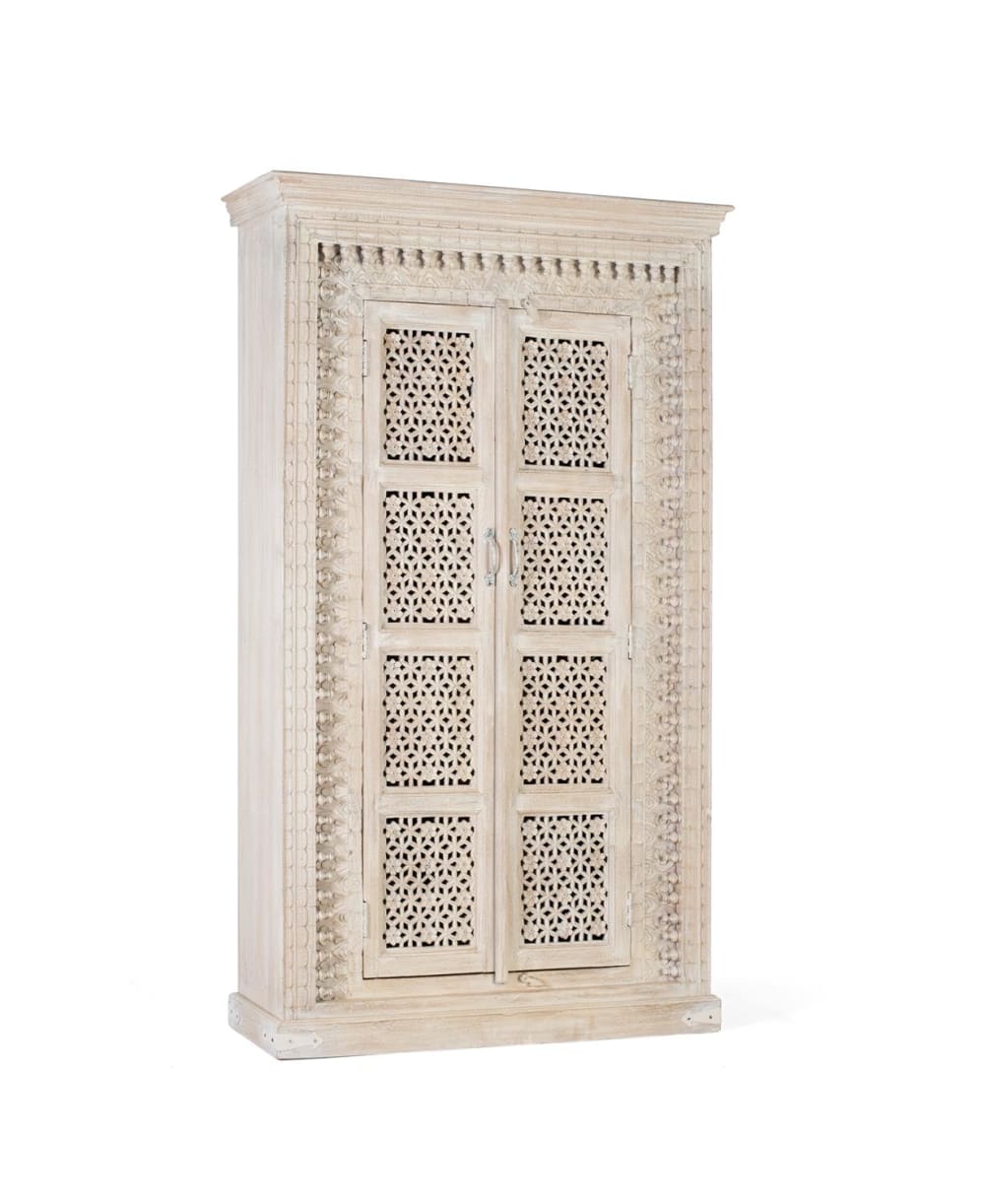 Schrank aus eingelegtem weißem Mangoholz 110x190x40cm Holz Weiß GINER Y COLOMER Möbel Schlafzimmermöbel Schränke