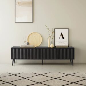 wohnli-moebel-suche-M24013550-1 TV-Schrank 4 Türen Schwarz 160x45x40cm Spanplatte Schwarz HOMN Möbel Wohnzimmermöbel TV-Möbel
