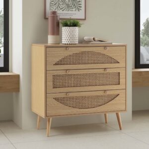 Kommode mit 3 Schubladen in Eichenholzoptik 80x80x40cm Spanplatte Braun HOMN Möbel Schlafzimmermöbel Kommoden