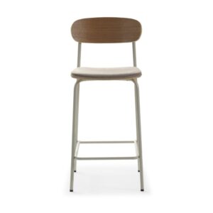 wohnli-moebel-suche-M24013652-1 2er-Set Holzhocker mit gepolsterter Sitzfläche 41x48 h94 cm 42x95x48cm Stoff Beige Drawer Möbel Esszimmermöbel Barhocker