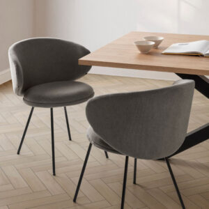 wohnli-moebel-suche-M24013659-1 2er-Set Stoffstühle mit schwarzen Metallbeinen 59x56 h77 cm 58x80x58cm Stoff Grau Drawer Möbel Esszimmermöbel Stühle