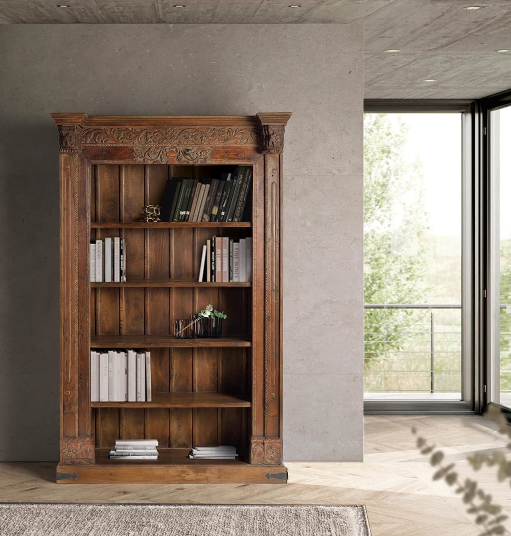 Bücherregal aus Mangoholz und Altholz 142x222x56cm Holz Braun GINER Y COLOMER Möbel Wohnzimmermöbel Bücherregale