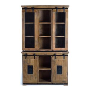 Vitrine aus Mangoholz und Metall mit Glastüren 120x200x47cm Holz Braun GINER Y COLOMER Möbel Esszimmermöbel Vitrine und Vitrinenschrank