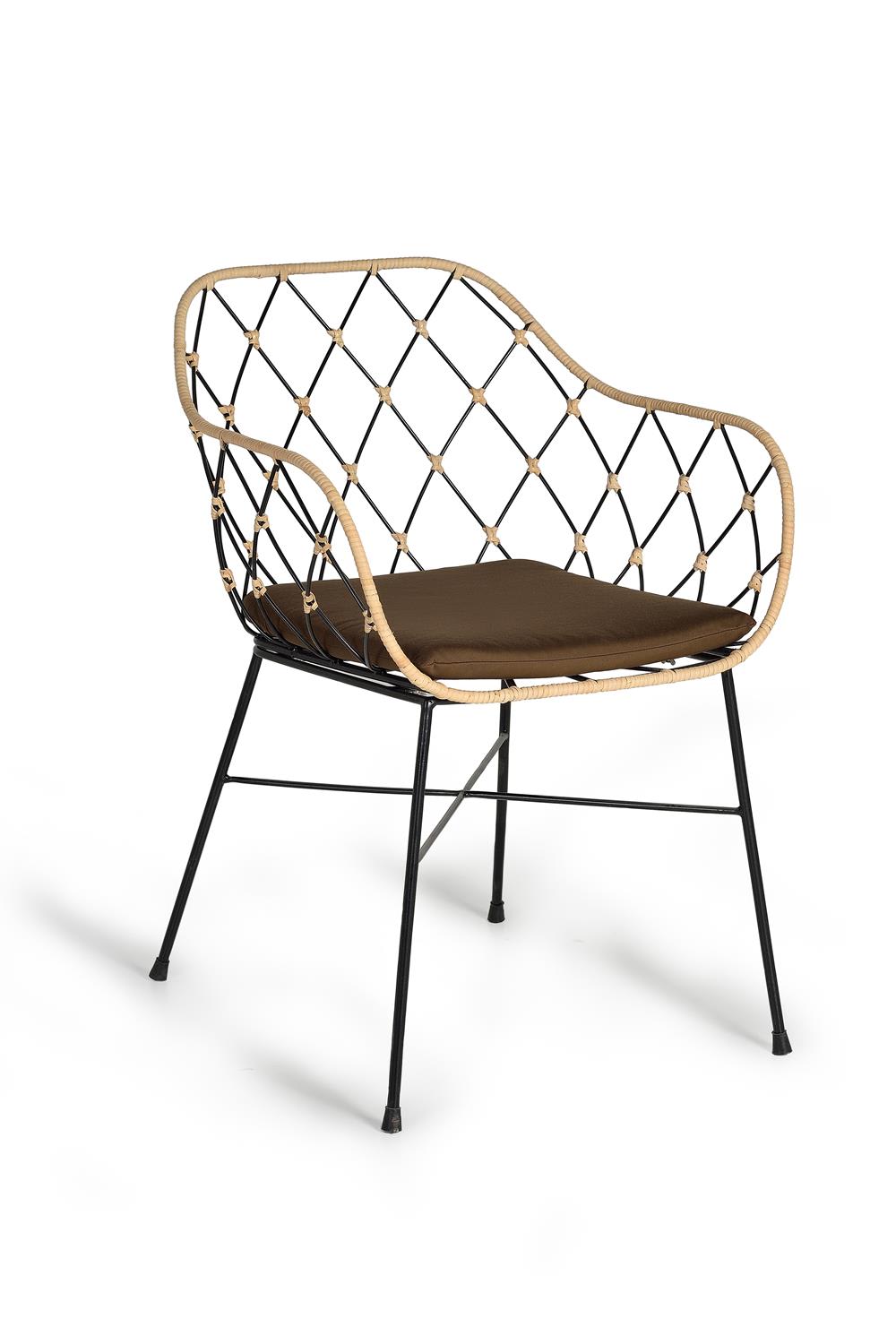 wohnli-moebel-suche-M24014917-1 2er - Set Stühle aus Rattan und Metallbeinen 56x80x58cm Rattan Beige GINER Y COLOMER Möbel Esszimmermöbel Stühle