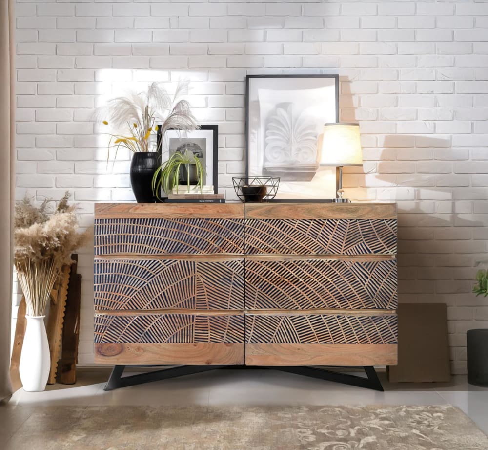 Kommode aus Akazienholz und Metall 125x86x40cm Holz Braun GINER Y COLOMER Möbel Schlafzimmermöbel Kommoden