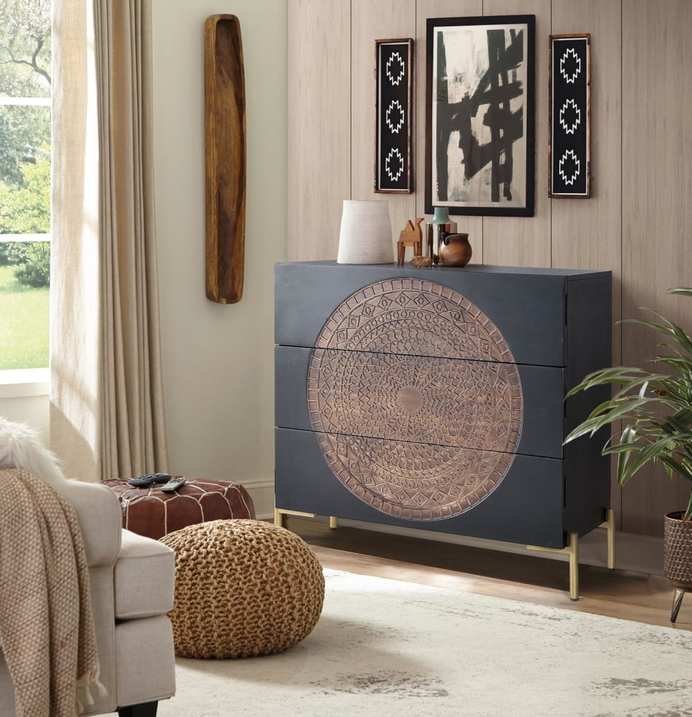 Kommode aus Mangoholz und Metall 95x90x40cm Holz Braun GINER Y COLOMER Möbel Schlafzimmermöbel Kommoden