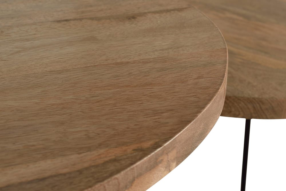 Set mit 2 Tischen aus Mangoholz und schwarzem Metall 56x60x56cm Metall Grau GINER Y COLOMER Möbel Wohnzimmermöbel Couchtische