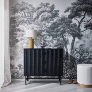 Kommode mit 3 Schubladen in schwarz mit geriffeltem Holzdekor 90x83x39cm Spanplatte Schwarz sweeek Möbel Schlafzimmermöbel Kommoden