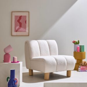 Relaxsessel mit Holzfüßen und cremefarbenem Bouclé-Bezug 78x79x90cm Stoff Beige sweeek Sofas und Sessel Sessel, Poufs und Fußbänke Sessel