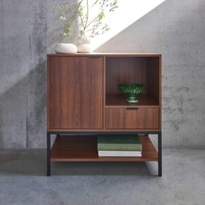 Anrichte mit Nussbaumholzdekor 1 Tür 1 Schublade 2 Regale 80x85x40cm Spanplatte Braun sweeek Möbel Esszimmermöbel Sideboards, Highboards & niedrige Anrichten