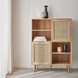 wohnli-moebel-suche-M24015976-1 Anrichte mit Rohrgeflecht und Holzdekor 4 Türen 90x120x33cm Spanplatte Beige sweeek Möbel Esszimmermöbel Sideboards, Highboards & niedrige Anrichten