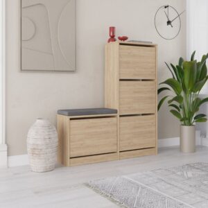 wohnli-moebel-suche-M24016005-1 Schuhschrank mit 4 Türen L105 cm - Eichenoptik Dekor 105x119x26cm Spanplatte Braun Calicosy Möbel Flurmöbel Schuhschränke