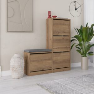 wohnli-moebel-suche-M24016006-1 Schuhschrank mit 4 Türen L105 cm - Dekor Eiche 105x119x26cm Spanplatte Braun Calicosy Möbel Flurmöbel Schuhschränke