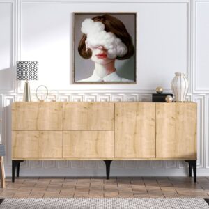 Buffet mit 6 Türen Eiche Saphir Dekor L180 cm 180x80x40cm Spanplatte Beige Calicosy Möbel Esszimmermöbel Sideboards, Highboards & niedrige Anrichten