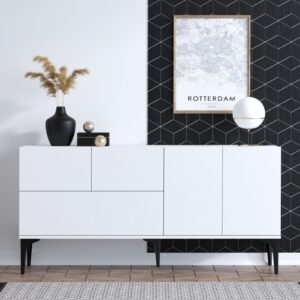 Buffet mit 5 Türen weiß L150 cm 150x75x35cm Spanplatte Weiß Calicosy Möbel Esszimmermöbel Sideboards, Highboards & niedrige Anrichten