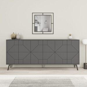 Buffet mit 6 Türen anthrazit L184 cm 184x77x35cm Spanplatte Grau Calicosy Möbel Esszimmermöbel Sideboards, Highboards & niedrige Anrichten