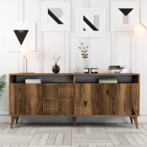 Buffet mit 4 Türen L180 cm - Dekor Eiche 180x79x35cm Spanplatte Braun Calicosy Möbel Esszimmermöbel Sideboards, Highboards & niedrige Anrichten