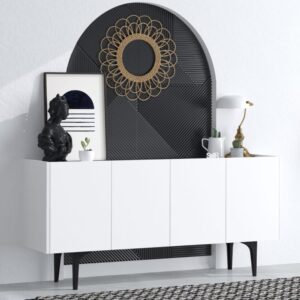 wohnli-moebel-suche-M24016035-1 Buffet mit 4 Türen weiß L150 cm 150x75x40cm Spanplatte Weiß Calicosy Möbel Esszimmermöbel Sideboards, Highboards & niedrige Anrichten