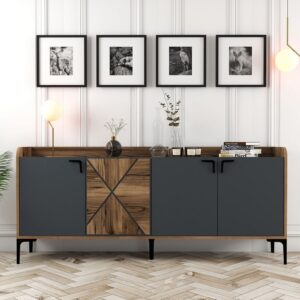 wohnli-moebel-suche-M24016041-1 Buffet mit 4 Türen L180 cm - Anthrazitgrau 180x78x35cm Spanplatte Grau Calicosy Möbel Esszimmermöbel Sideboards, Highboards & niedrige Anrichten