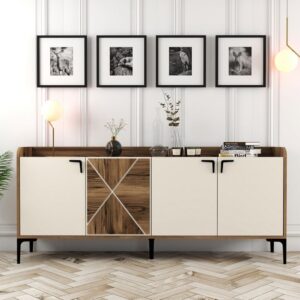wohnli-moebel-suche-M24016046-1 Buffet mit 4 Türen L180 cm - Beige 180x78x35cm Spanplatte Weiß Calicosy Möbel Esszimmermöbel Sideboards, Highboards & niedrige Anrichten
