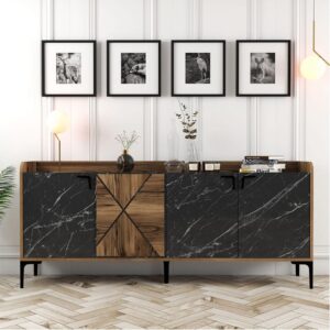 wohnli-moebel-suche-M24016048-1 Buffet mit 4 Türen L180 cm - Schwarz 180x78x35cm Spanplatte Schwarz Calicosy Möbel Esszimmermöbel Sideboards, Highboards & niedrige Anrichten