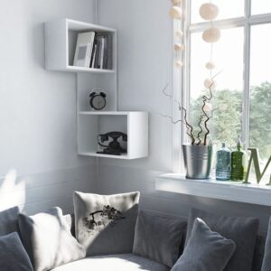 wohnli-moebel-suche-M24016063-1 Eckregal mit 2 Regalen L47 cm - Weiß 47x86x20cm Spanplatte Weiß Habitat & Jardin Möbel Wohnzimmermöbel Regale