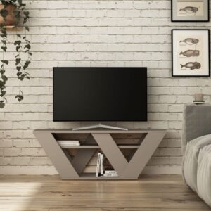 wohnli-moebel-suche-M24016076-1 TV-Möbel mit 3 Regale L110 cm - Taupe 110x40x30cm Spanplatte Taupe Calicosy Möbel Wohnzimmermöbel TV-Möbel