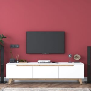 TV-Möbel mit 3 Türen weiß - L180 cm 180x49x35cm Spanplatte Weiß Calicosy Möbel Wohnzimmermöbel TV-Möbel