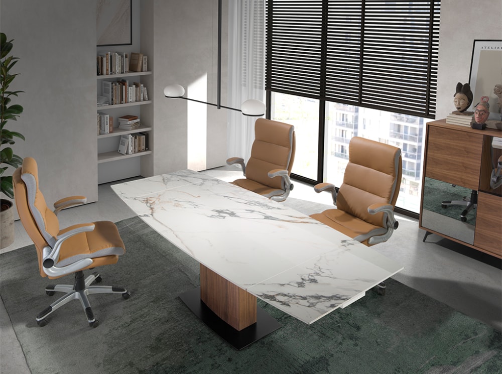 Ausziehbarer Esstisch ovales Fass porzellanmarmor 100x76x160cm Marmor Weiß Angel Cerda Möbel Esszimmermöbel Esstische