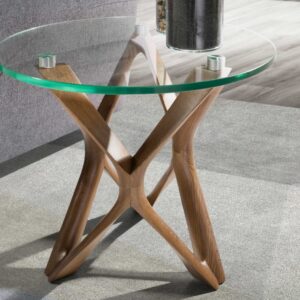 wohnli-moebel-suche-M24016472-1 Runder Ecktisch aus gehärtetem Glas und Nussbaumholz 50x41x50cm Glas Braun Angel Cerda Möbel Wohnzimmermöbel Couchtische