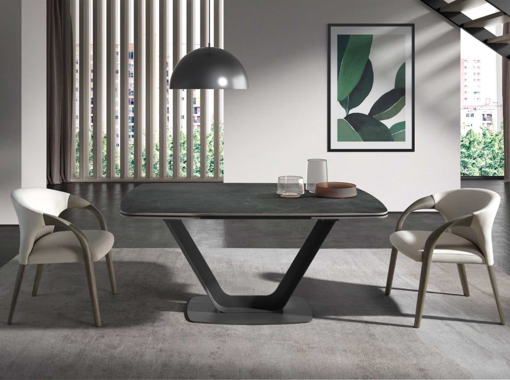 wohnli-moebel-suche-M24016479-1 Ausziehbarer Esstisch ovales Fass porzellanmarmor 100x76x160cm Marmor Schwarz Angel Cerda Möbel Esszimmermöbel Esstische