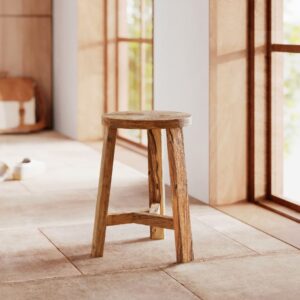Runder Hocker  aus recyceltem Teakholz H45 cm 30x45x30cm Holz Braun Rendez-Vous Déco Möbel Esszimmermöbel Stühle