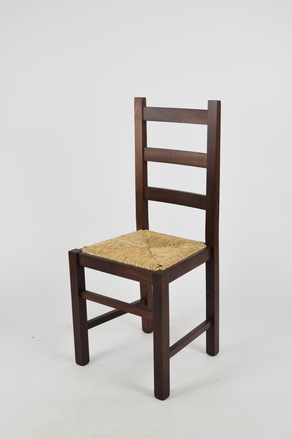 Stuhl aus Buchenholz mit Strohsitz, Dunkles Nussbraun 40x97x43cm Holz Braun T M C S Möbel Esszimmermöbel Stühle
