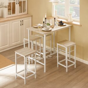 wohnli-moebel-suche-M24024633-1 Bartisch Set 5-teilig mit 4 Stühlen Holz Weißnatur 100x87x60cm Metall Beige SoBuy Möbel Esszimmermöbel Tisch- und Stuhlset für den Außenbereich