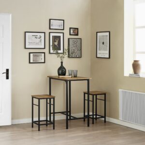 Bartisch Set 3-teilig mit 2 Stühlen Holz Metall Vintagebraun 80x87x50cm Metall Braun SoBuy Möbel