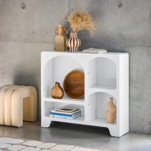 Organisches Sideboard Holzoptik 4 Fächer weiß 90cm 90x80x24cm Spanplatte Weiß sweeek Möbel Esszimmermöbel Sideboards, Highboards & niedrige Anrichten