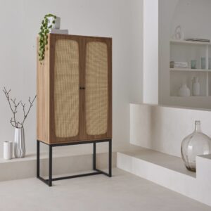 wohnli-moebel-suche-M24024828-1 Geschirrschrank mit Rohrgeflecht und Holzdekor 2 Türen 165 cm 80x165x40cm Spanplatte Beige sweeek Möbel Esszimmermöbel Sideboards, Highboards & niedrige Anrichten