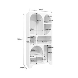Organisches Bücherregal weiß mit Holzoptik 80x180x35cm Spanplatte Weiß sweeek Möbel Wohnzimmermöbel Regale