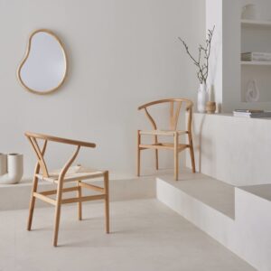 2er-Set naturfarbene Stühle mit Sitzfläche aus Seilbespannung 54x76x53cm Holz Beige sweeek Möbel Esszimmermöbel Stühle