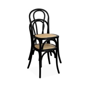 2er Set abgerundete Holz- und Rattanstühle schwarz 49x90x48cm Holz Schwarz sweeek Möbel Esszimmermöbel Stühle