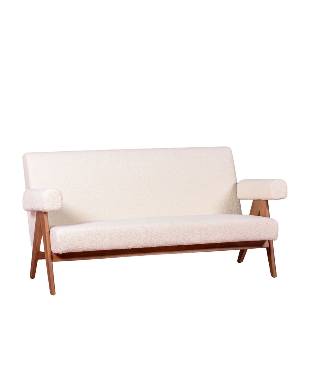 wohnli-moebel-suche-M24024915 Wohnli Möbelsuche - Vintage-Sofa aus Teakholz und Bouclé-Polsterung