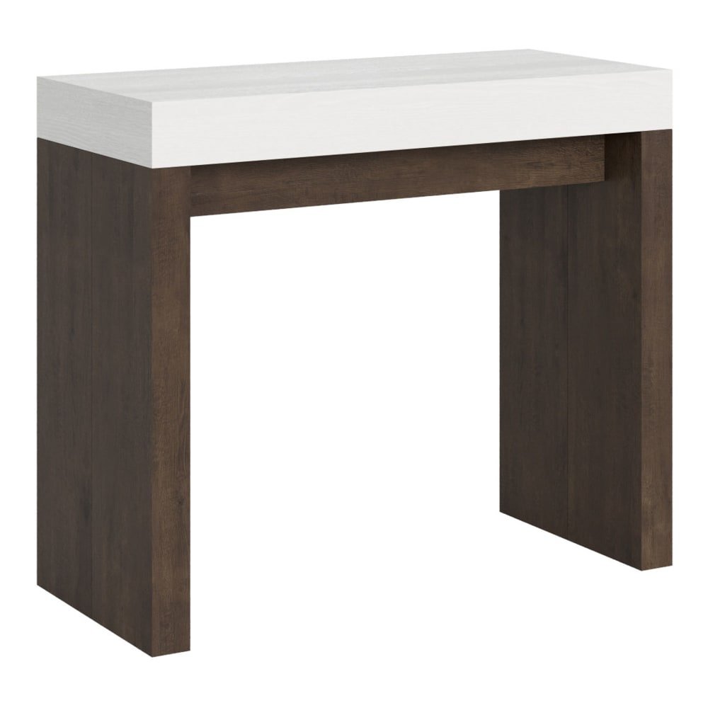 Wohnli Möbelsuche - Ausziehbarer Konsolentisch 90x40/196cm Holzeffekt Esche weiß/Nussbaum