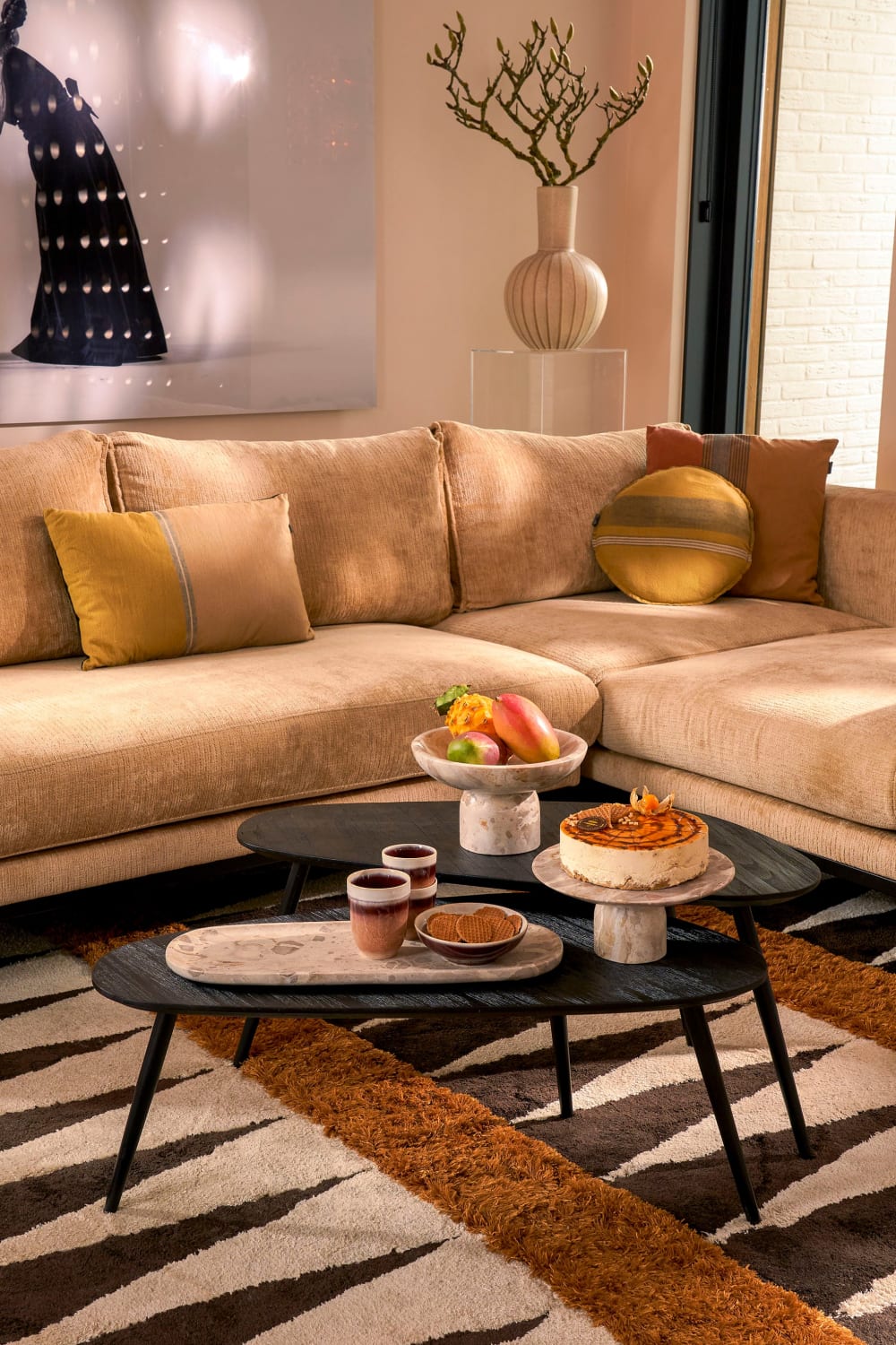 2er Set Beistelltische aus schwarzem Recyceltem Holz H39 cm 84x39x39cm Holz Schwarz Mica Decorations Möbel Wohnzimmermöbel Beistelltische