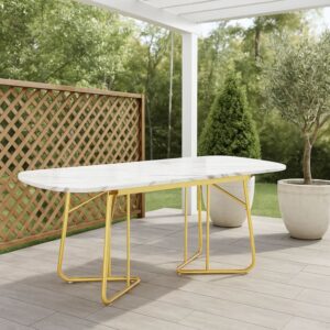 Gartentisch aus weißem Marmor mit goldenen Metallbeinen 180x75x80cm Spanplatte Schwarz Urban Meuble Möbel