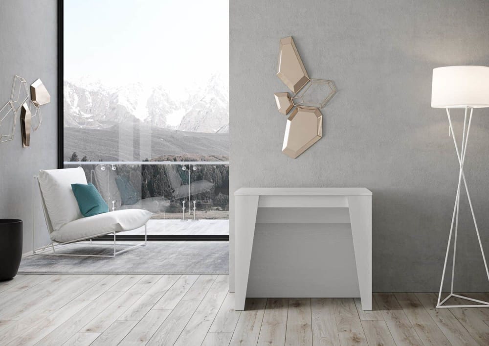 Ausziehbarer Konsolentisch 90x48/296 cm in Holzoptik Esche weiß 90x77x48cm Spanplatte Weiß Ityhome Möbel Wohnzimmermöbel Konsolentische