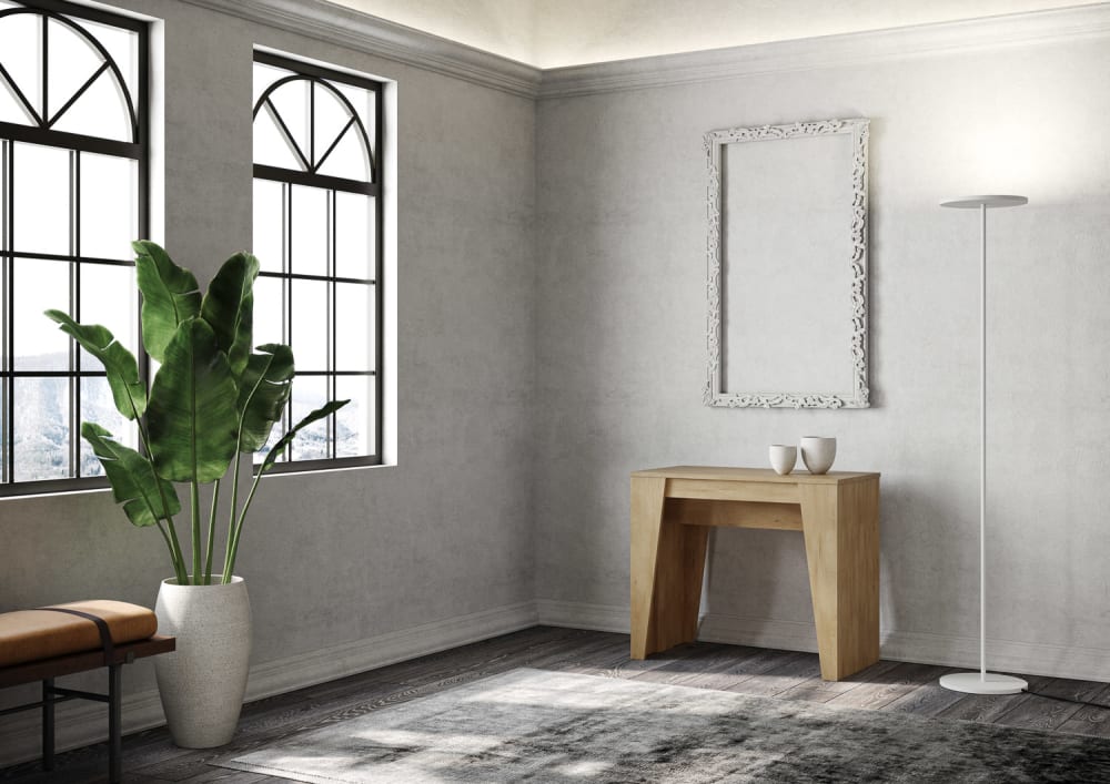 Ausziehbarer Konsolentisch 90x48/204 cm in Holzoptik Eiche Natur 90x77x48cm Spanplatte Braun Ityhome Möbel Wohnzimmermöbel Konsolentische